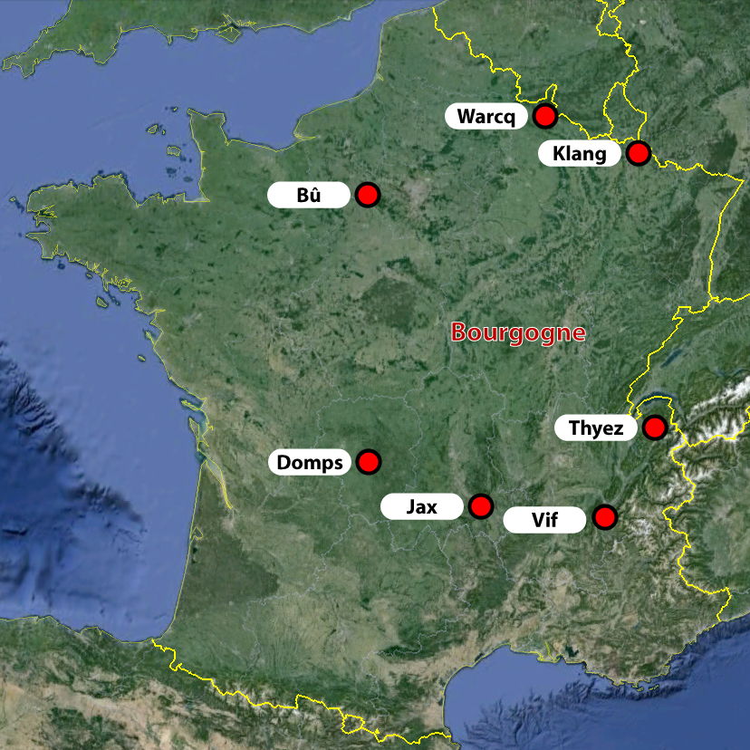 Cercle formé par les communes françaises de Warcq, Klang, Thyez, Vif, Jax, Domps et Bû