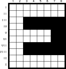 Croisillon X x 8 où l'on voit 28 noirs aux coins III-3 à III-8, IV-3 à IV-8, V-7, V-8, VI-7, VI-8, VII-3 à VII-8, puis VIII-3 à VIII-8